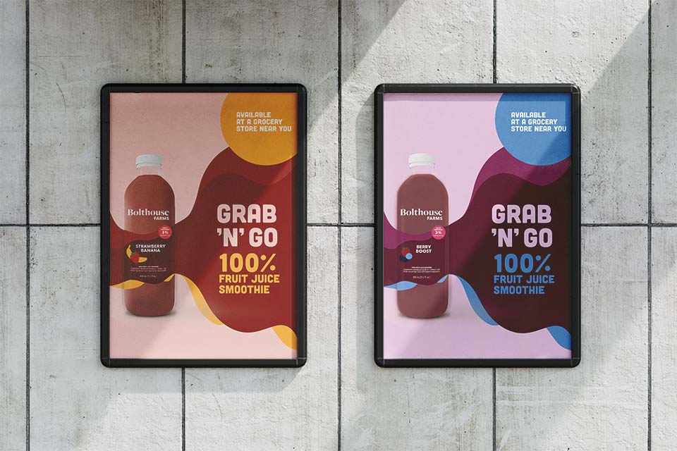 Two bolthouse smoothie posters in different colours.